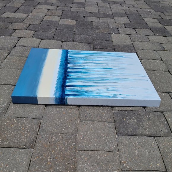 24x18 Acrylic Swipe Wall Art, Blues, Pearl, White, Waterfall Over the Edge - Picture 5 of 11